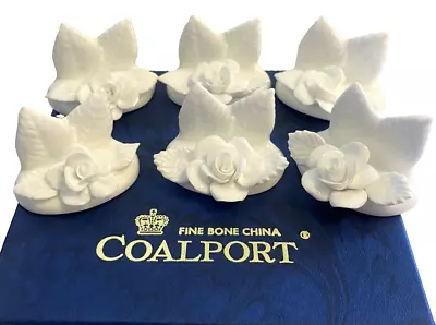 Buy Coalport Fine Bone China Place Card Holders Set Of 6 White Rose NOS W Box • 56.23£