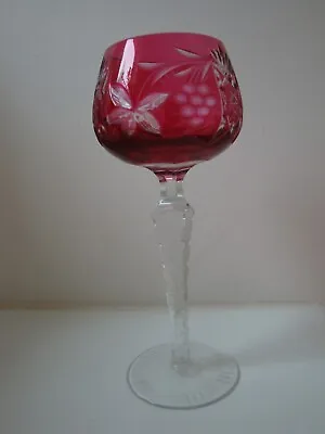 Buy Vintage 8  All Cranberry Crystal Hock Cut Wine Glass. • 22£