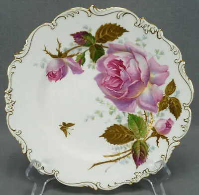 Buy Brown Westhead Moore Cauldon S Pope Hand Painted Pink Rose & Raised Gold Plate • 628.53£