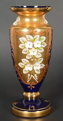 Buy Czech Bohemian Egermann Gold & Cobalt Blue Glass Cabinet Vase Floral 6 5/8  • 43.11£