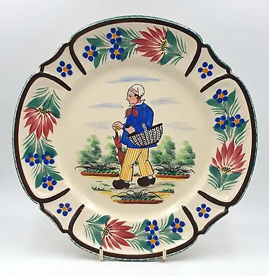 Buy Rare Antique Hand Painted HB Quimper Plate With Breton Gentleman & Flowers • 34.95£