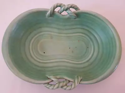 Buy Vintage Art Deco 1930 Crown DEVON Pottery Dish Green Glaze Bowl Rope Handles • 8£