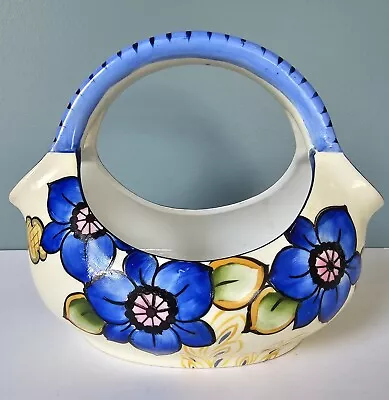 Buy Vintage Noritake Porcelain Vase Basket Art Deco Blue Flowers • 47.20£