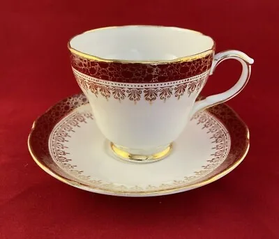 Buy Vintage Duchess Bone China Winchester Red, White & Gilt Tea Cup & Saucer Duo • 7.99£