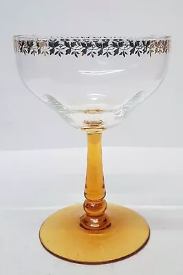 Buy Vintage Art Deco Coupe Champagne Glass Amber Short Stem Gold Gilding Leaf On Rim • 14.39£