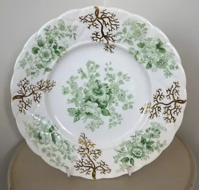 Buy Antique Rockingham Brameld Green & White 912 Pattern Dessert Plate 23cm • 29.99£