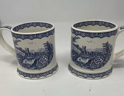 Buy Two Lovely Sadler, Afternoon Tea Mugs In Blue And White Countryside Pattern • 8£