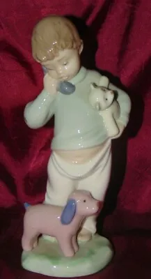 Buy 1987 Nao By Lladro Figurine #1044  Boy On Phone With Puppy & Teddy Bear   • 56.55£