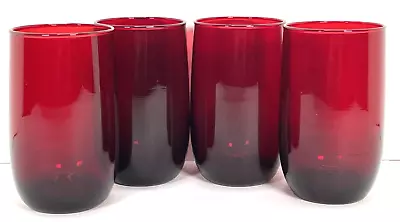 Buy Vintage Small Ruby Red Anchor Hocking 4 1/4   Roly Poly Juice Glasses Set Of 4 • 18.21£