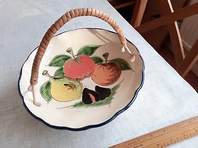 Buy Vintage Signed Puigdemont Studio Pottery Fruit Bowl / Basket With Wicker Handle • 10£