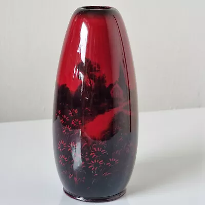 Buy 7 Inch Royal Doulton Flambe Woodcut Vase English Porcelain • 115£