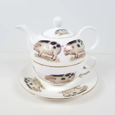 Buy MacDonald Tea For One Cup Saucer Teapot Fine Bone China Pig Pattern • 18.82£