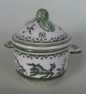 Buy Green & White Preserve  Pot And Lid  French Faience Hand Painted  Folk Art • 19£