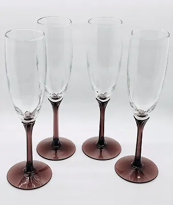 Buy Libbey Domaine Purple Amethyst Tulip Stem Clear Glass Top Champagne Flutes • 30.40£