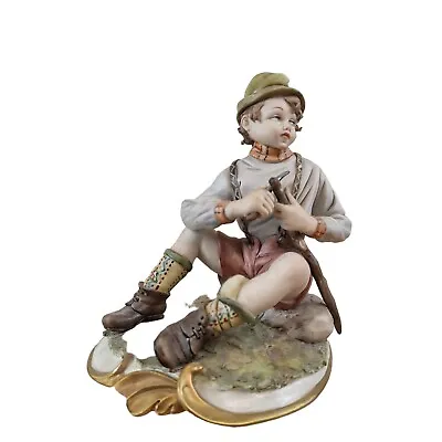 Buy Capodimonte Figurine Sitting Boy With Walking Stick Signed By Artist Vintage • 55£