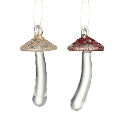 Buy Heaven Sends Set Of Two Glass Toadstool Hanging Christmas Tree Decorations • 6.99£