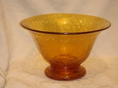 Buy VINTAGE ART DECO CRACKLE ART GLASS 8 1/4 Inch AMBER BOWL With STEPPED FOOT. • 25£