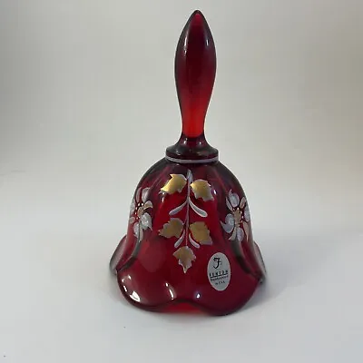 Buy Vintage Fenton Art Glass Hand Painted Ruby Melon Bell Xmas 1987 Signed • 18.22£