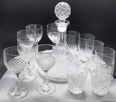 Buy Vintage Cut Glass Ships Decanter With 6 Wine And 6 Tall Glasses • 60£