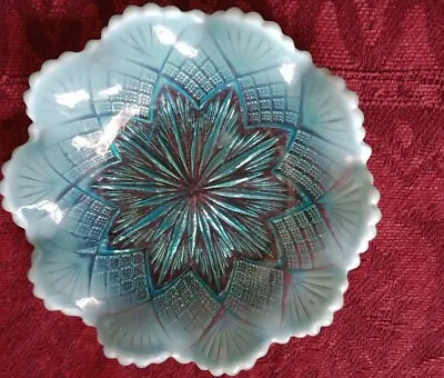 Buy Antique Davidson's Lords & Ladies Pearline Turquoise Coloured Glass Bowl Damaged • 22£