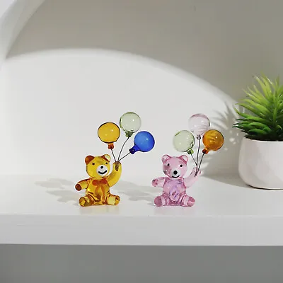 Buy 2Pcs Crystal Bear Figurine With Balloons Collectible Glass Animal Ornament Gift • 15.59£