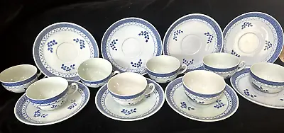 Buy Royal Copenhagen TRANQUEBAR BLUE Cup & Saucers  #957 2 1/4  Lattice Lot Of 8 • 93.78£