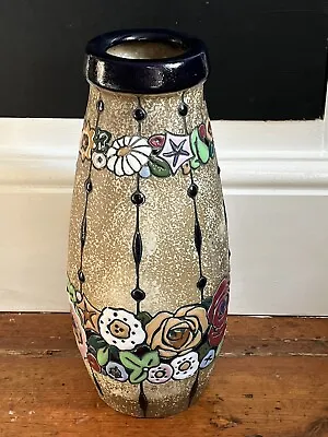 Buy Art Nouveau Austrian Amphora Vase-Raised Floral Enamelled Pattern-31 Cm High • 35£