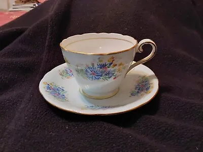 Buy Aynsley Fine Bone China From England, Pale Blue Cup And Saucer With Flowers • 18.90£