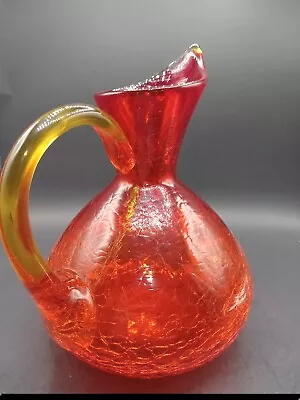Buy Vintage Amberina Crackle Art Glass 7.5 In. Pitcher Vase Gold Applied Handle • 37.79£