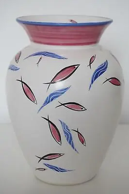 Buy Studio Pottery Vase - Hand-Painted Fish Design - Margaret Forde - 1960's • 65£
