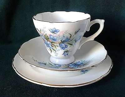 Buy Royal Sutherland Tea Trio Bone China Tea Cup Saucer And Side Plate Blue Flowers • 44.95£