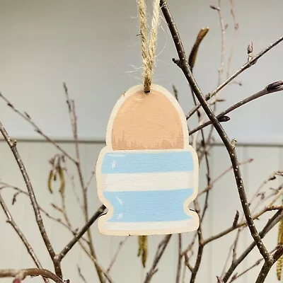 Buy Cornishware Inspired Turkish Blue Egg Cup Wooden Hanging Decoration • 4.50£