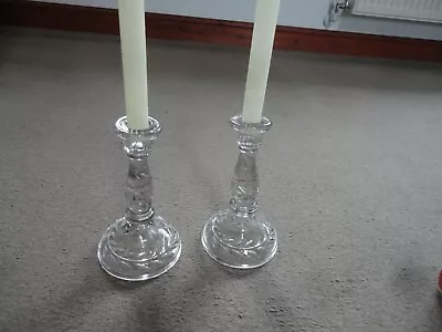 Buy Pair Of Lovely Ornate   Pressed Glass Candle Stick Holders And Unused Candles • 11.99£