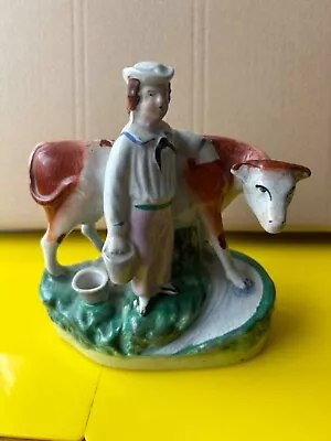 Buy  Antique Victorian Staffordshire Figure Of A Man And His Cow • 15£