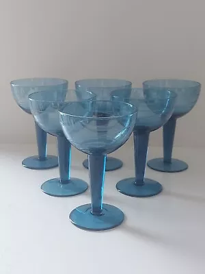 Buy 6 Teal Blue Champagne Coupe Glasses Etched Swirl Set • 48£