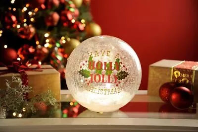 Buy Christmas Globe Holly Jolly Crackle Effect Ball Battery Operated Festive • 24.99£