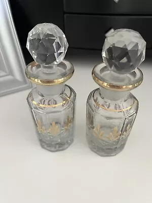 Buy A Pair Off Glass Cut Crystal Decanters Perfume Empty Bottle With Stopper 6.5” • 10£
