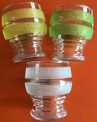 Buy 3 Vintage Retro 50-60s Sugar Frosted Stripe Tumbler Drinking Glasses Kitsch Set • 12£