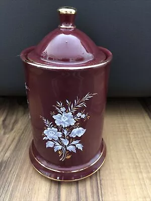 Buy Prinknash Pottery Burgundy Storage Jar / Pot With Lid, With Gold Gilt Edging. • 5.50£