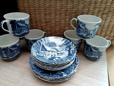 Buy Vtg.Old Foley J.Kent Blue-White Pottery Tea Set Cups-Saucer-Plates Staffordshire • 60£
