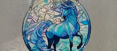 Buy Unicorn - Cool Blues  Stained Glass Effect  Sun Catcher - Gift Idea NEW • 2.50£