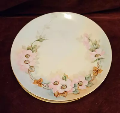 Buy Thomas Bavaria Set Of 4 Plates 8-1/2  Pink Flowers Artist Signed • 38.42£