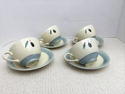 Buy Set Of 4 Pool Pottery Coffee Cups & Saucers Blue Fresco By Rachel Barker • 25£