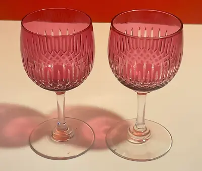 Buy Set Of 2 Cranberry Glass Sherry Glasses, Vintage, Drinkware, Glassware • 22.99£