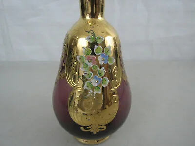 Buy Vintage Hand Painted Venetian  Amethyst Glass Vase Made In  Italy  • 33.47£