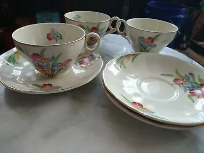 Buy Vintage Grindley Cream Petal Bone China England Set 3 Tea Cups And Saucers 6in • 37.85£