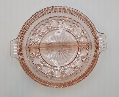 Buy Vintage Pink Depression Glass Divided Double Handled Serving Dish, 1.25 X9 X8   • 11.38£