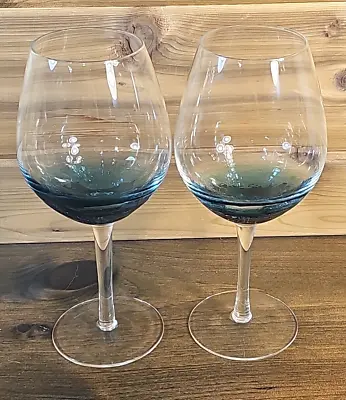 Buy PIER 1 Crackle Balloon Wine Glasses Goblets Teal Blue 8 5/8” Set Of 2 Stems • 47.24£