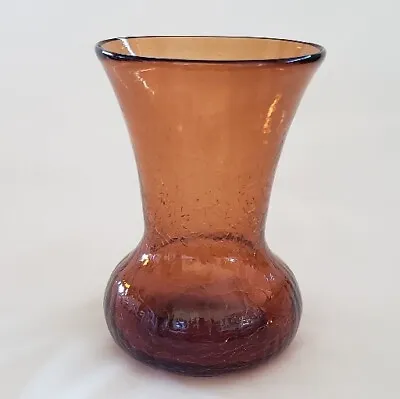 Buy Crackle Glass Golden Amber Small Vase Hand Blown 5.75  Tall Approx. Vintage READ • 29.31£