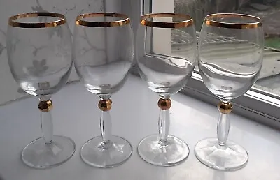Buy VTG Bohemia? Crystal Gold Gilt On Ball Stem & Rim Detail Wine Glasses X 4 • 13.99£